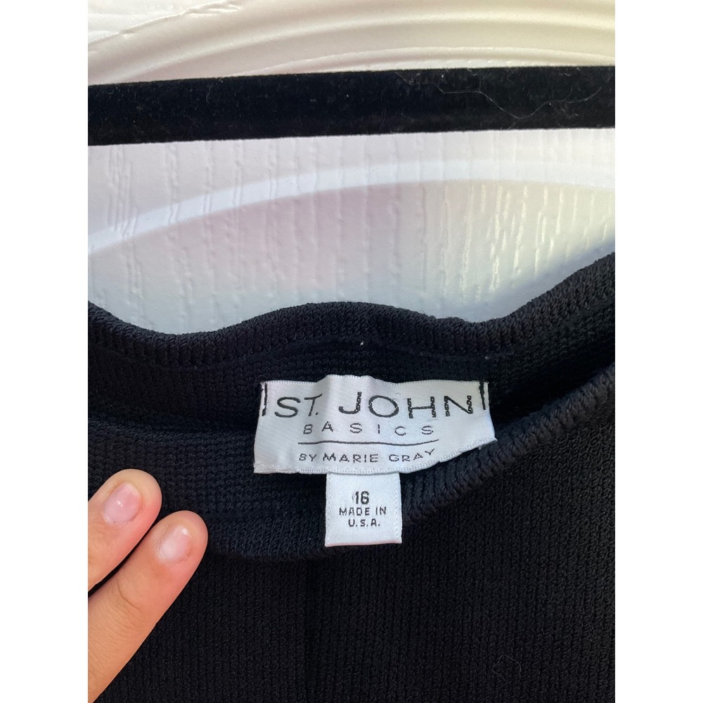 St John Basics Marie Gray Black Santana Knit Wide Leg Pleated Pants Womens 16 - Picture 3 of 8